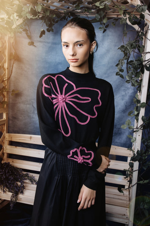 HEV Cable Embroidered Flower Knit