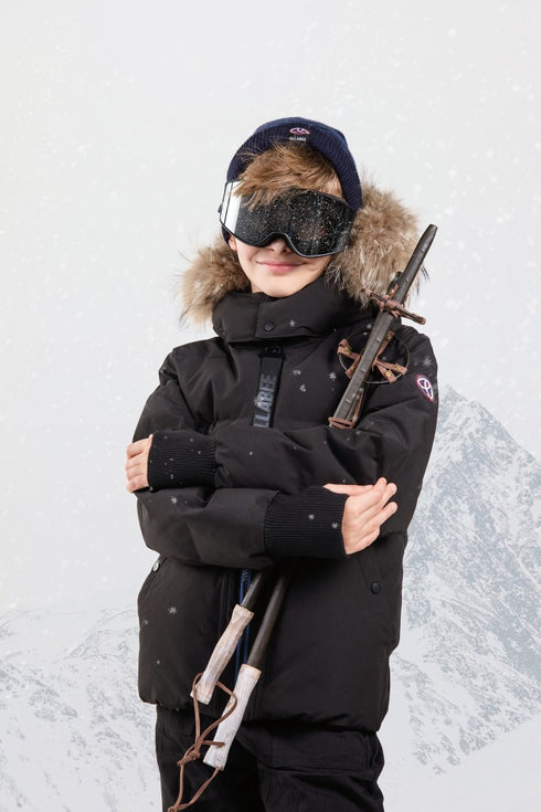 Ellabee Coat with Blue Zipper & Natural Fur
