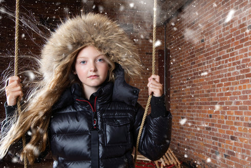 Ellabee Coat with Red Zipper & Natural Fur