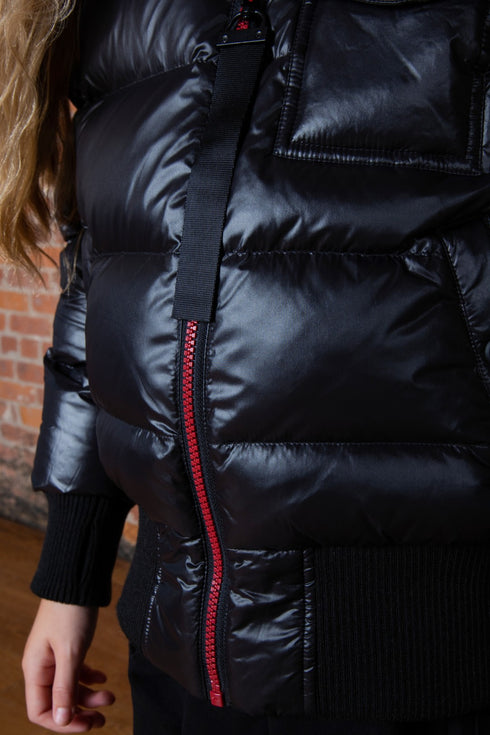 Ellabee Coat with Red Zipper & Natural Fur