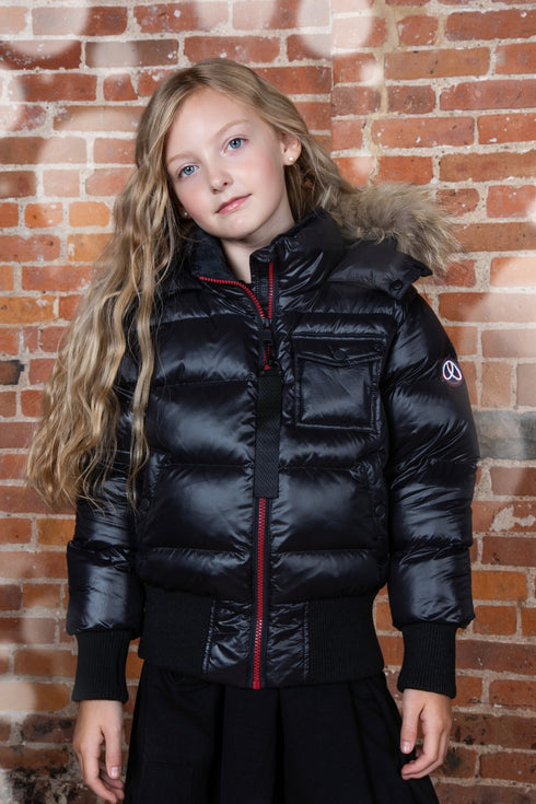 Ellabee Coat with Red Zipper & Natural Fur