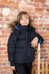 Ellabee Black & Blue Zipper Coat with Fur Hood