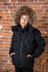 Ellabee Black & Blue Zipper Coat with Fur Hood