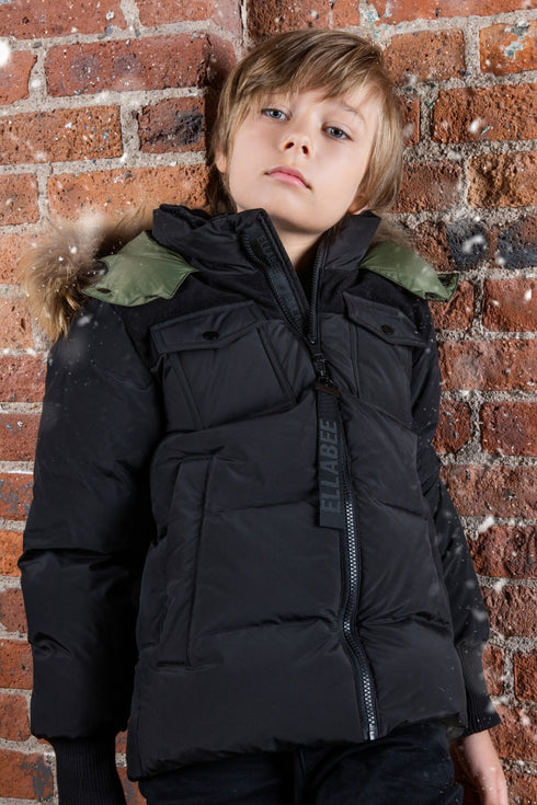 Ellabee Black Corduroy Coat with Green Lining
