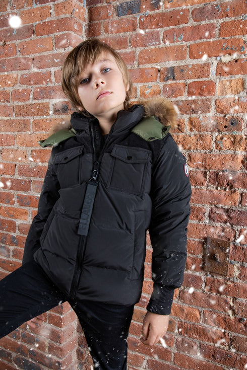 Ellabee Black Corduroy Coat with Green Lining