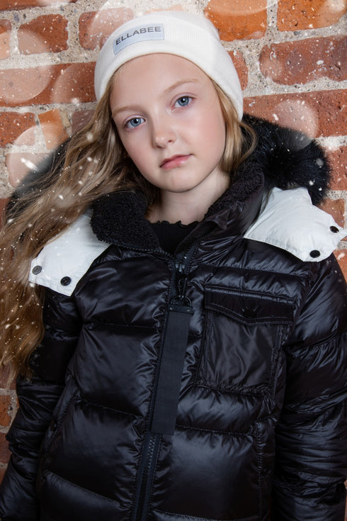 Ellabee Coat with White Lining and Black Fur