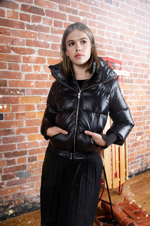 Ellabee Teen Double Zipper Bomber in Black