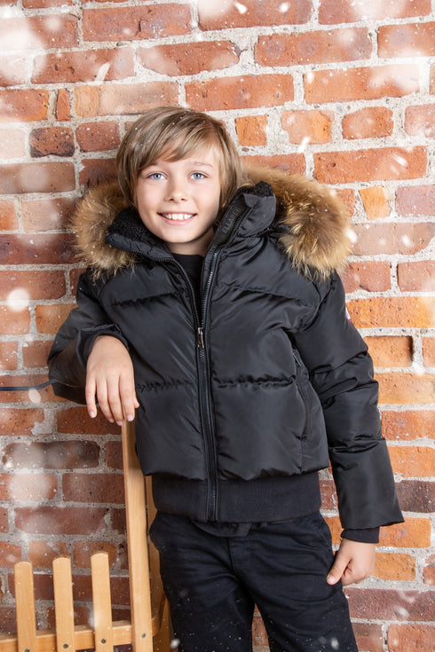 Ellabee Black Bomber with Natural Fur