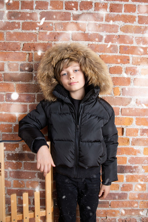 Ellabee Black Bomber with Natural Fur