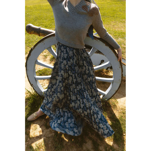 Ava and Lu Grey Floral Slip Dress & V Neck Sweater