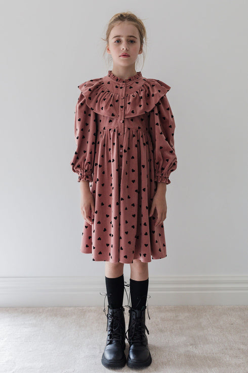 Steph Flocked Heart Cord Dress