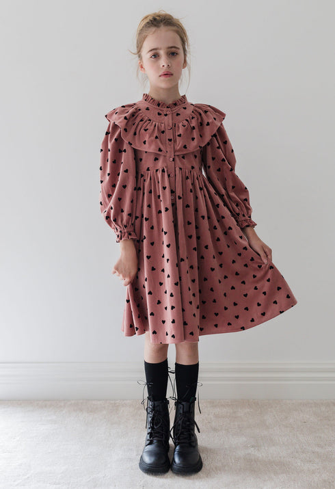 Steph Flocked Heart Cord Dress