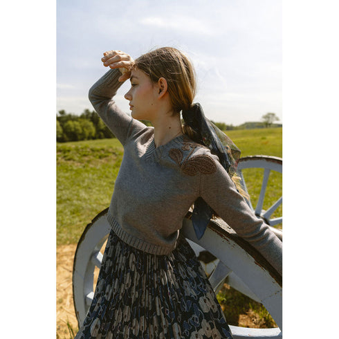 Ava and Lu Grey Floral Slip Dress & V Neck Sweater