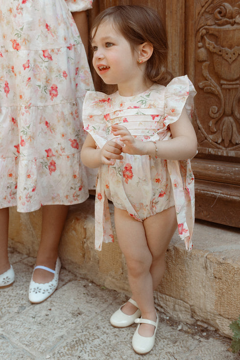 Noma Watercolor Floral Romper in Peach