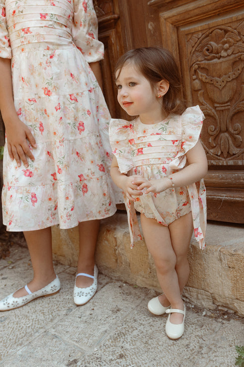 Noma Watercolor Floral Romper in Peach