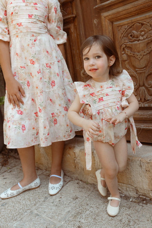 Noma Watercolor Floral Romper in Peach