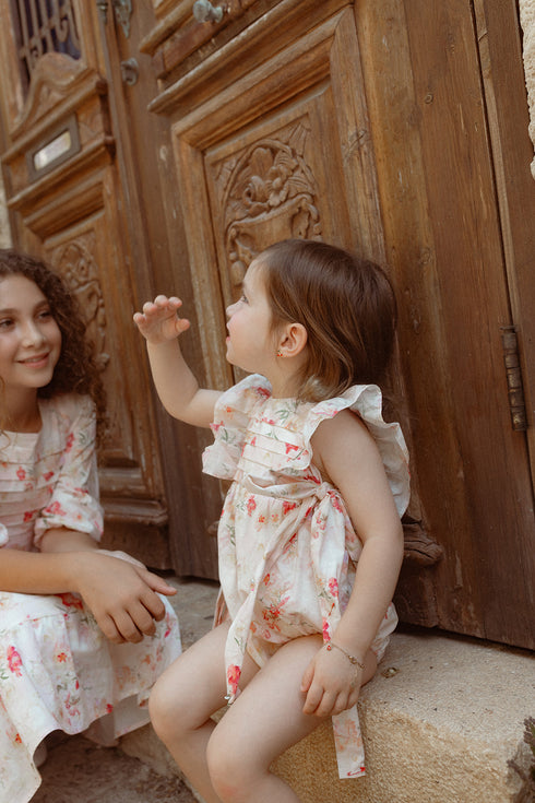 Noma Watercolor Floral Romper in Peach