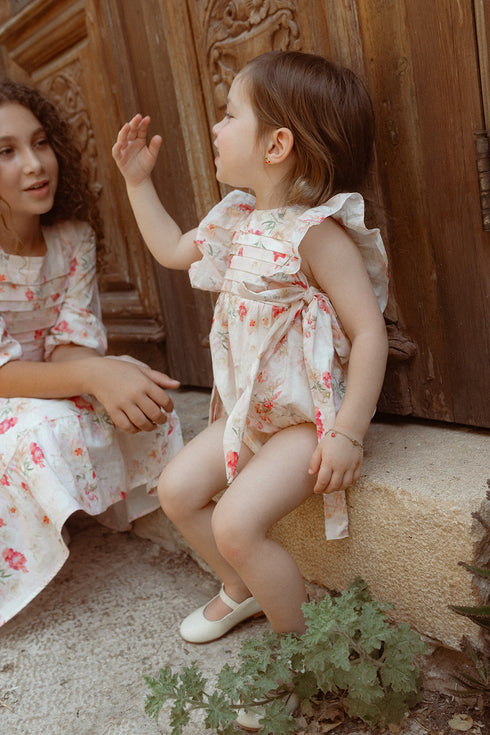 Noma Watercolor Floral Romper in Peach