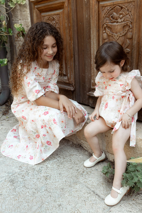 Noma Watercolor Floral Tiered Dress in Peach