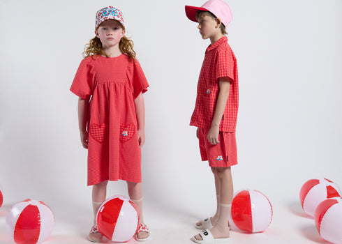 Loud Red Checked Dress with Heart Pockets