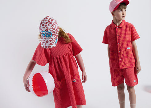 Loud Red Checked Dress with Heart Pockets