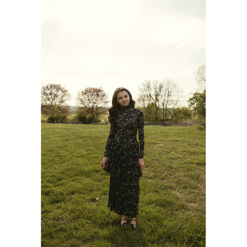 Ava and Lu Black Floral Buds Layered Skirt Set