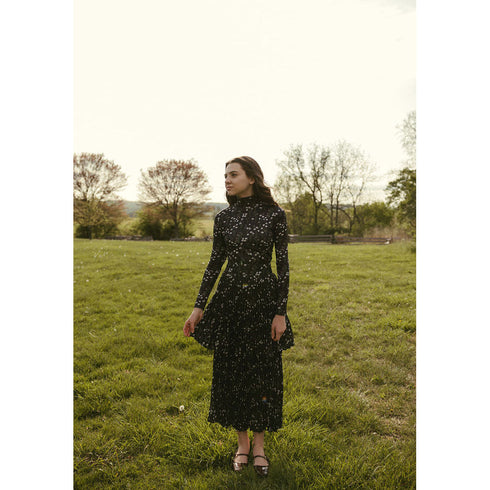 Ava and Lu Black Floral Buds Layered Skirt Set