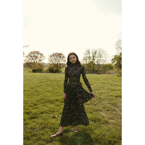 Ava and Lu Black Floral Buds Layered Skirt Set