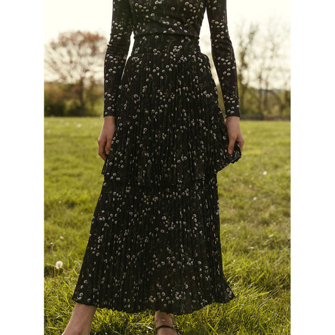 Ava and Lu Black Floral Buds Layered Skirt Set