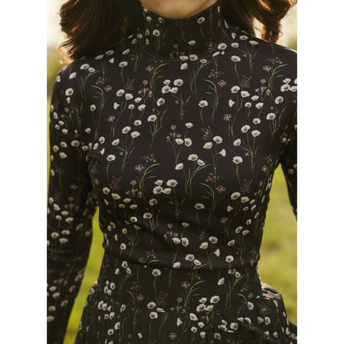 Ava and Lu Black Floral Buds Layered Skirt Set