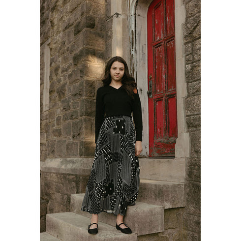 Ava and Lu Geometric Pleated Slip Dress & Sweater