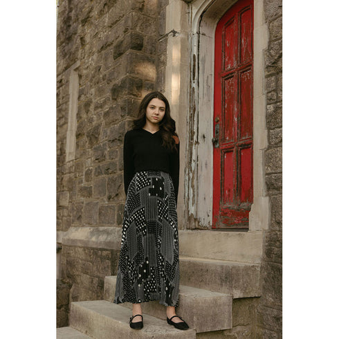 Ava and Lu Geometric Pleated Slip Dress & Sweater