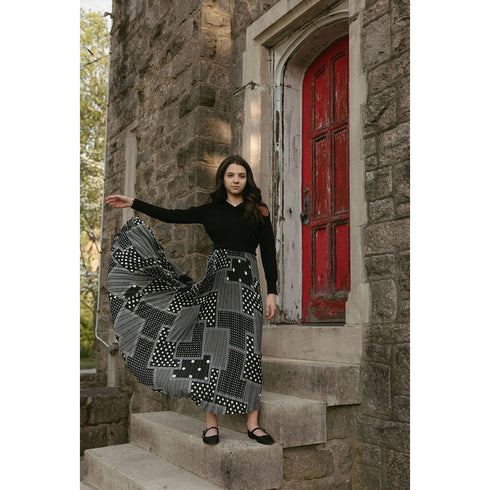 Ava and Lu Geometric Pleated Slip Dress & Sweater