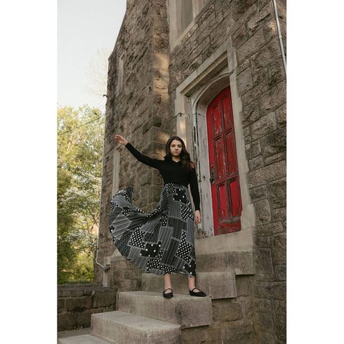 Ava and Lu Geometric Pleated Slip Dress & Sweater