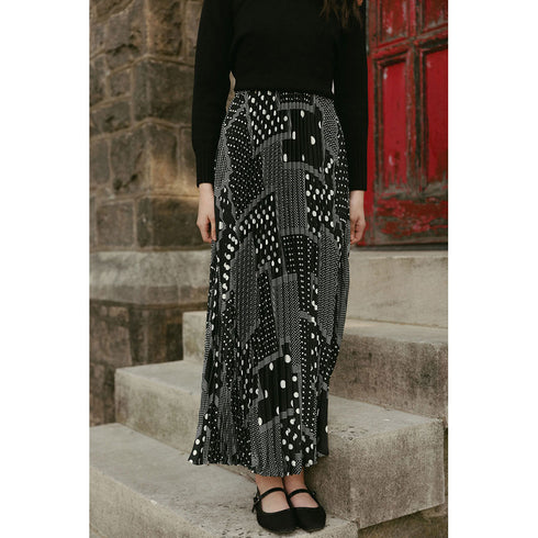 Ava and Lu Geometric Pleated Slip Dress & Sweater