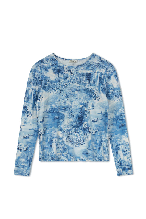 Point Printed Jersey Crew in Blue Portofino Print