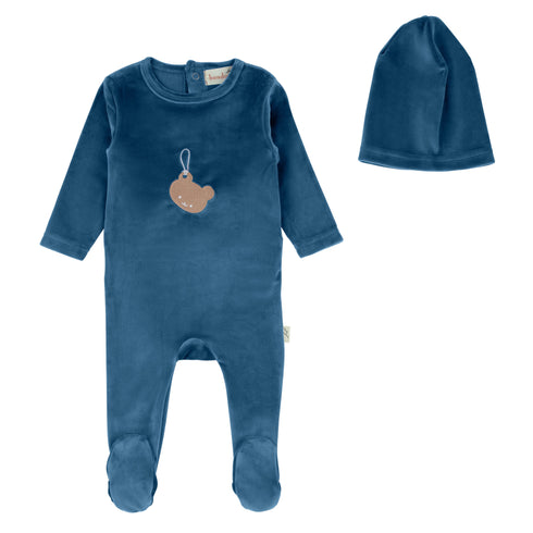 Bondoux Blue Teddy Velour Footie Set