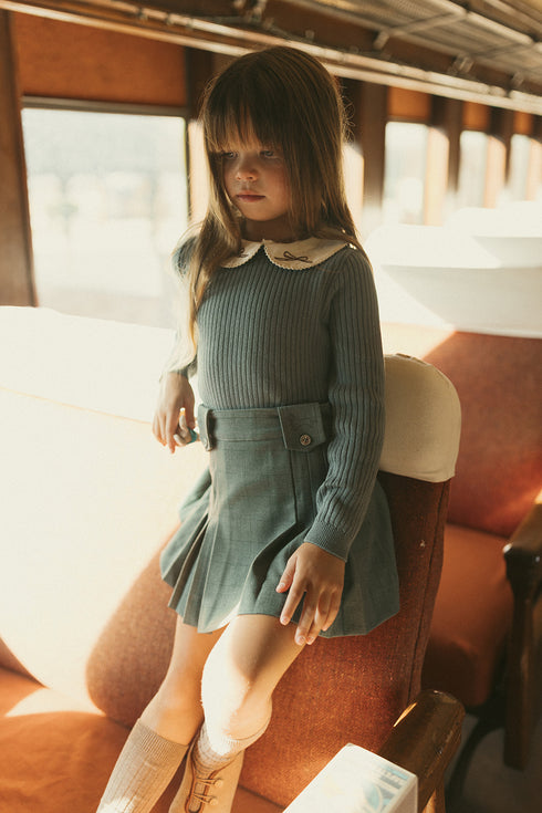 1984 Ribbed Knit Sweater with Plaid Skirt