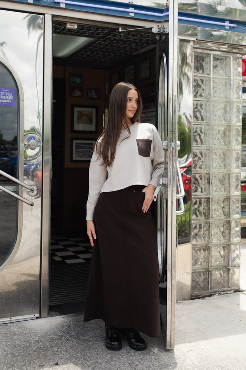 Luna Mae Kit Pocket Detail Skirt in Brown