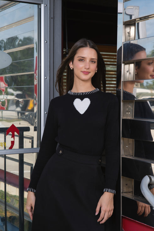 Luna Mae Bryn Heart Sweater in Black