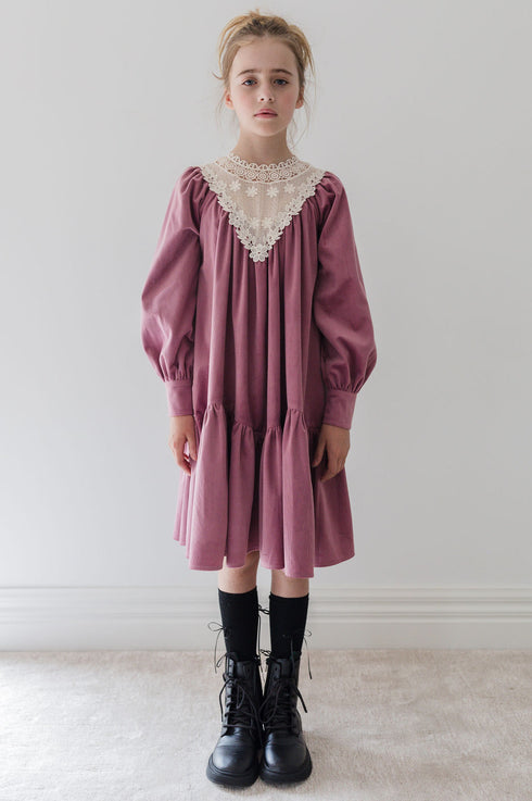 Steph Cord Crochet Yoke Dress