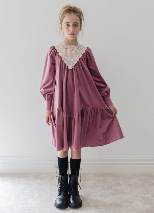 Steph Cord Crochet Yoke Dress