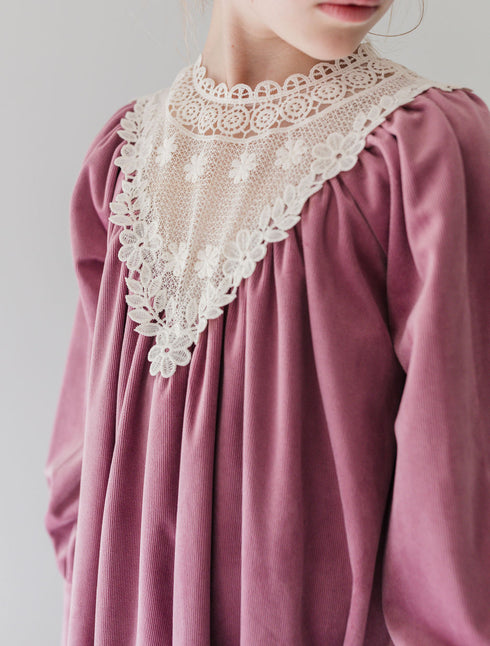 Steph Cord Crochet Yoke Dress