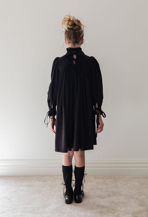 Steph Black Cord Pleat Dress