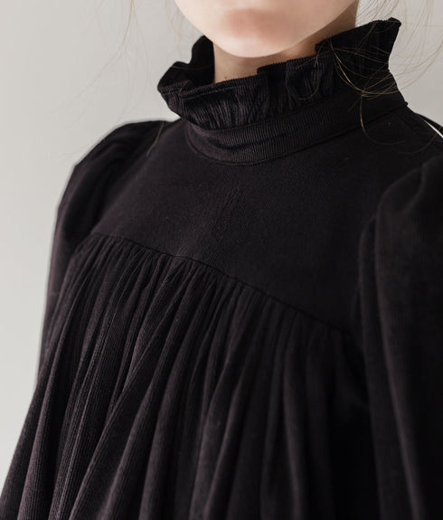 Steph Black Cord Pleat Dress