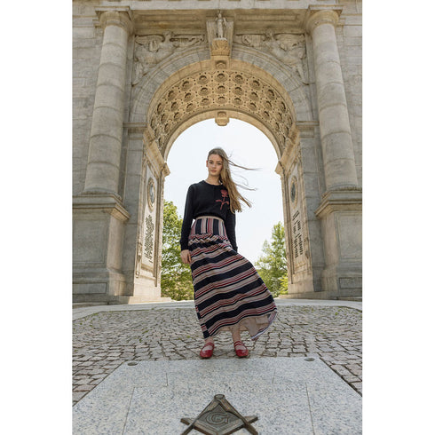 Ava and Lu Striped Skirt & Embroidered Cardigan