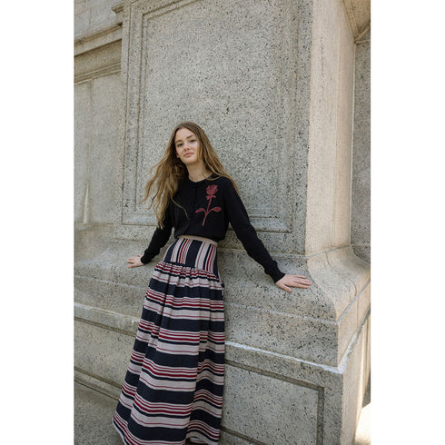 Ava and Lu Striped Skirt & Embroidered Cardigan
