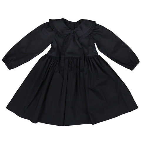 Belati Navy Dress with Ruffled Bow Collar