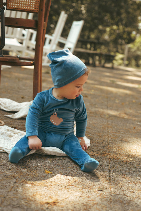 Bondoux Blue Teddy Velour Footie Set