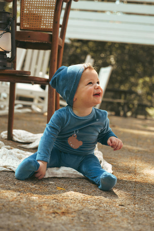 Bondoux Blue Teddy Velour Footie Set